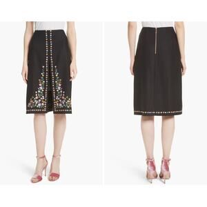 Ted Baker Hampton Floral Embroidered Black A-Line Skirt Size 4 NWT